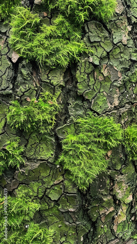 Tree Bark with Moss Growth Wallpaper.