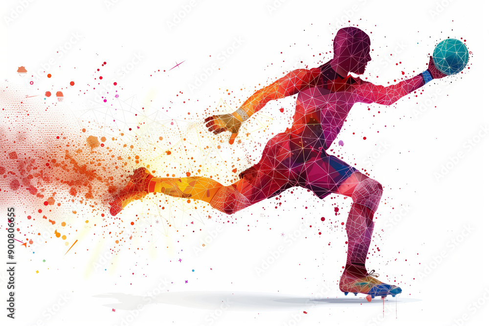 A Watercolor Dream: A Goalkeeper's Dynamic Catch In A World Of Geometric Shapes A Watercolor Dream: A Goalkeeper's Dynamic Catch In A World Of Geometric Shapes