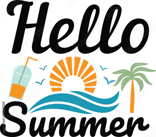 Hello Summer T-shirts Design Vector Style Illustration on White Background