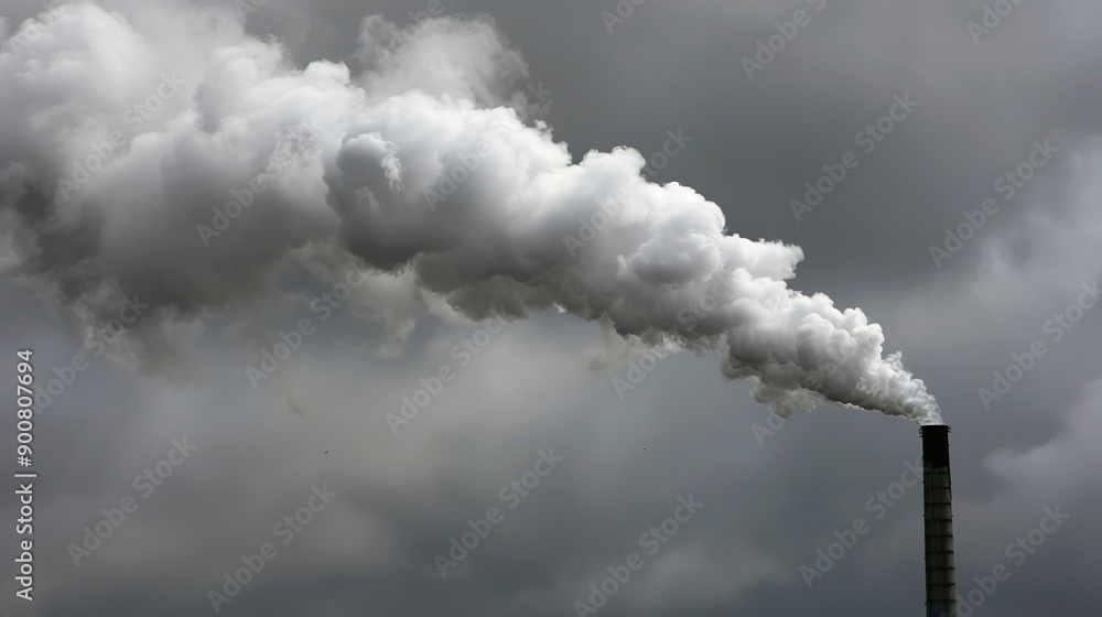 Smoke Plumes From Industrial Chimney Against Cloudy Sky Smoke Plumes From Industrial Chimney Against Cloudy Sky
