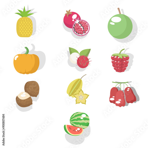 fruit set, collections, bundles. suitable for fruit themes. flat vector illustration.