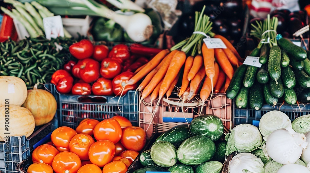 Fresh Produce Displayed At A Local Market Stall