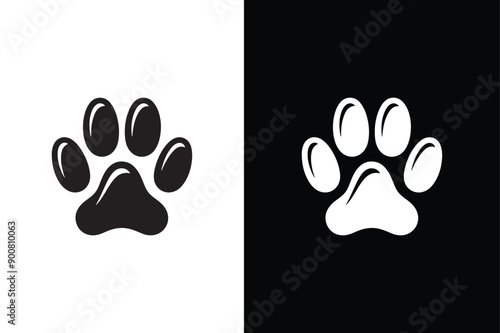 Dog Puppy Pow vector illustration icon. Black footprint of pet isolated on white background