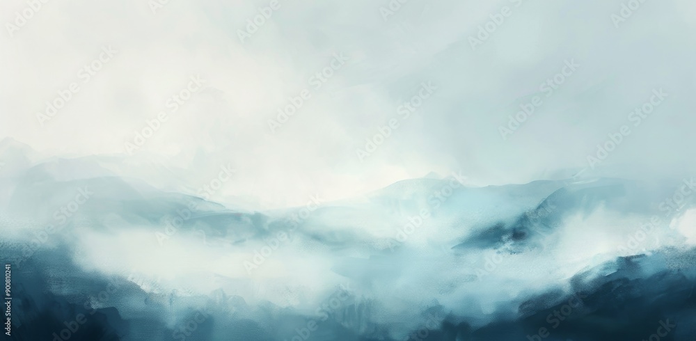 Abstract Foggy Light Blue and White Landscape Painting with Soft Brush Strokes and Serene Atmosphere, Minimalist Design Abstract Foggy Light Blue and White Landscape Painting with Soft Brush Strokes and Serene Atmosphere, Minimalist Design