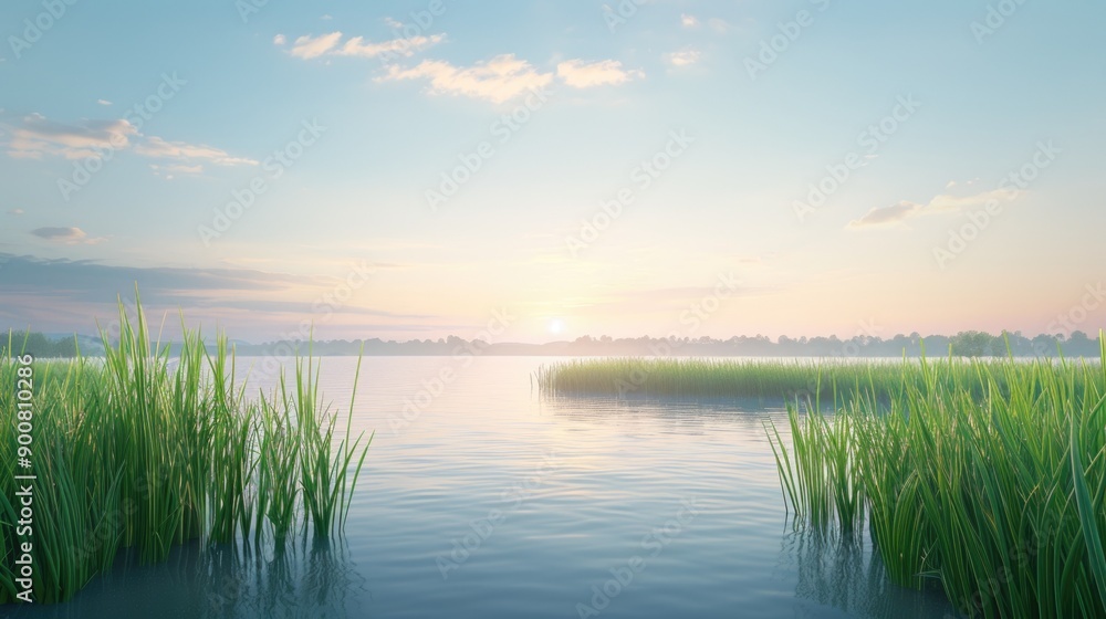 Prehistoric Sunset Serenity, Ancient Lake in Dinosaur Era Background Prehistoric Sunset Serenity, Ancient Lake in Dinosaur Era Background