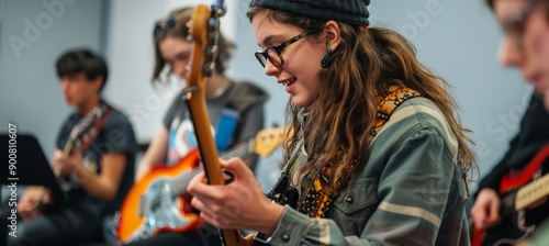 Classmates Improvising a Jam Session, Creating Spontaneous Music and Enjoying the Moment Together