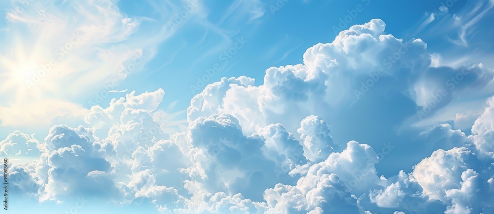 Blue Sky with White Clouds, Seamless Cloud Pattern for Backgrounds, Emphasizing Serenity and Open Space Blue Sky with White Clouds, Seamless Cloud Pattern for Backgrounds, Emphasizing Serenity and Open Space