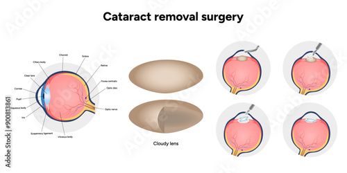 Cataract vision disorder problem Cataract removal surgery and cloudy lens and eye anatomy