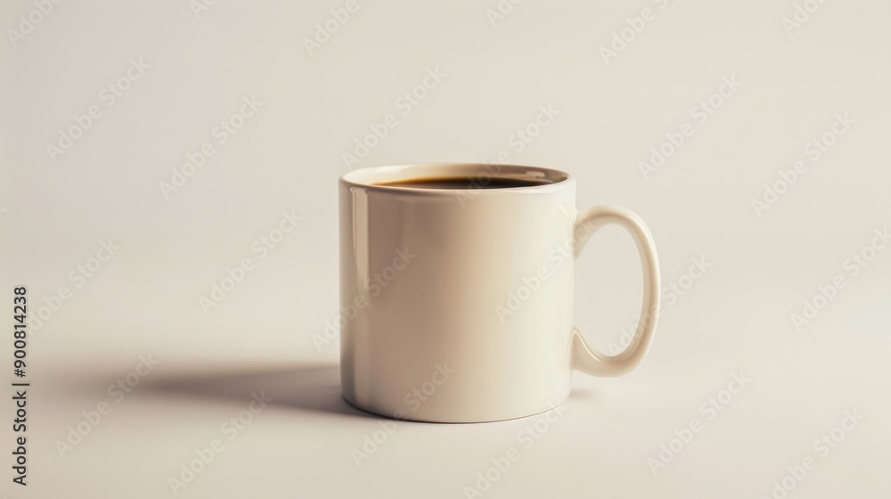 A simple white coffee mug, filled with coffee, sits on a table. The mug's minimalistic design highlights its functionality and the rich, dark beverage it contains. A simple white coffee mug, filled with coffee, sits on a table. The mug's minimalistic design highlights its functionality and the rich, dark beverage it contains.