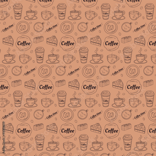 Coffee pattern in a doodle style