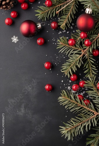 Christmas Decorations on Black Background