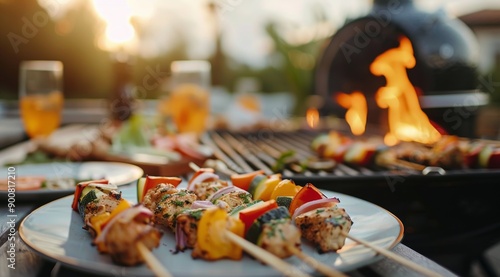 Grilled Skewers at a Summer Barbecue