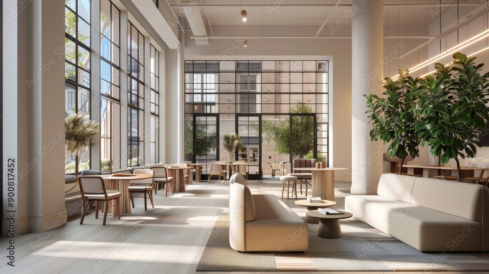 A spacious modern lounge area featuring large windows with ample natural light, comfortable seating, and indoor greenery, creating a tranquil environment. A spacious modern lounge area featuring large windows with ample natural light, comfortable seating, and indoor greenery, creating a tranquil environment.
