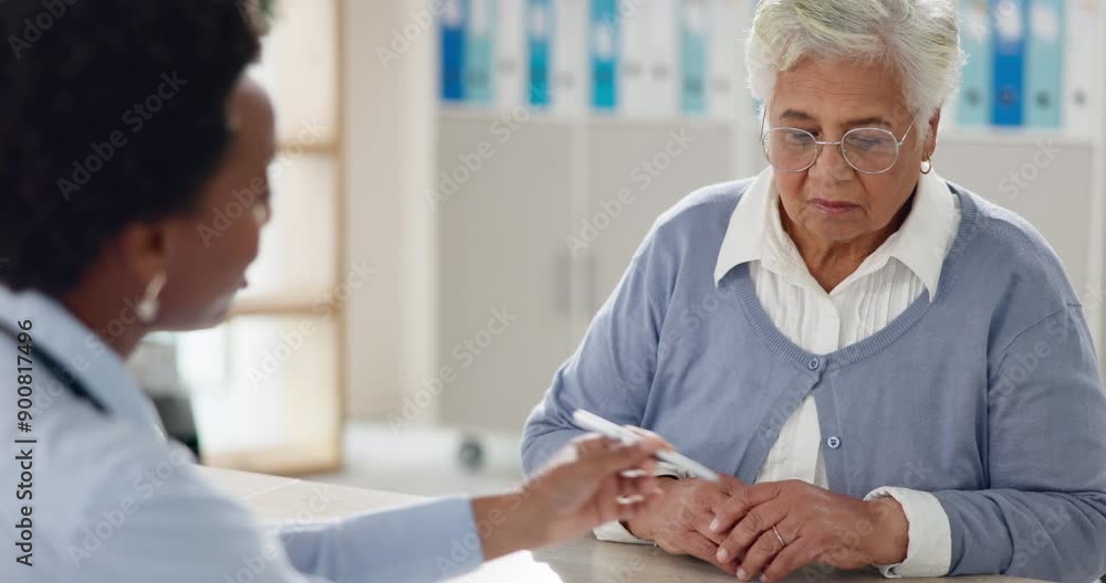 Discussion, doctor and senior woman with treatment plan, diagnosis or consultation with specialist. Pensioner, old person or mature lady with caregiver, conversation or talk for medicare or insurance Discussion, doctor and senior woman with treatment plan, diagnosis or consultation with specialist. Pensioner, old person or mature lady with caregiver, conversation or talk for medicare or insurance
