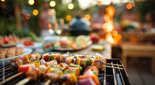 Grilled Skewers at a Summer Barbecue