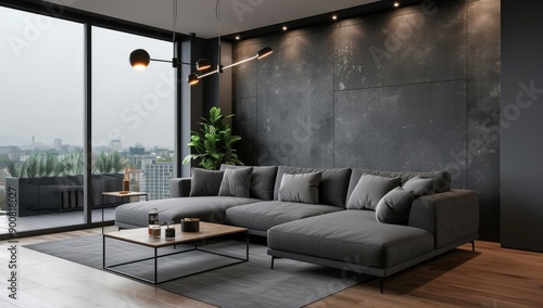 Modern Living Room With City View