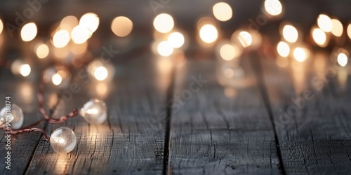 Wooden Table With String Lights
