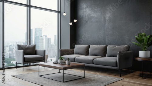 Modern Living Room With City View
