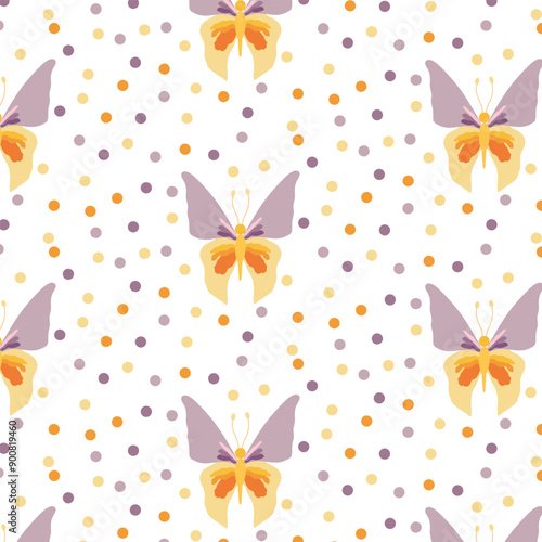 Butterfly with orange veins and antennae on isolated background. Repeating pattern