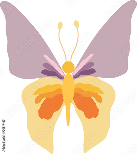 Butterfly with orange veins and antennae on isolated background