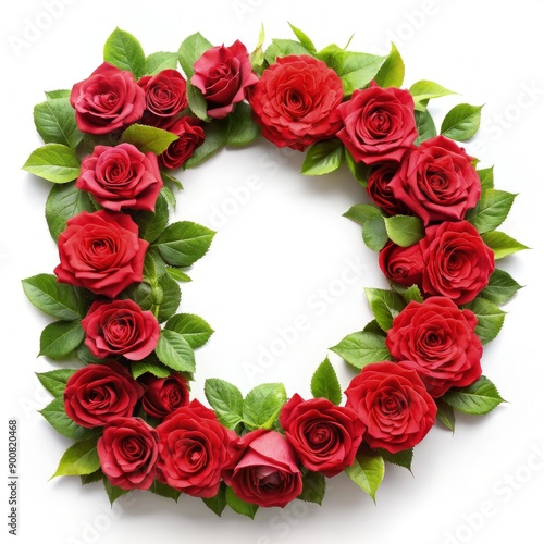 Red Roses Forming the Letter D Surrounded by Lush Green Leaves for Decorative Purposes. Generative AI © Irina