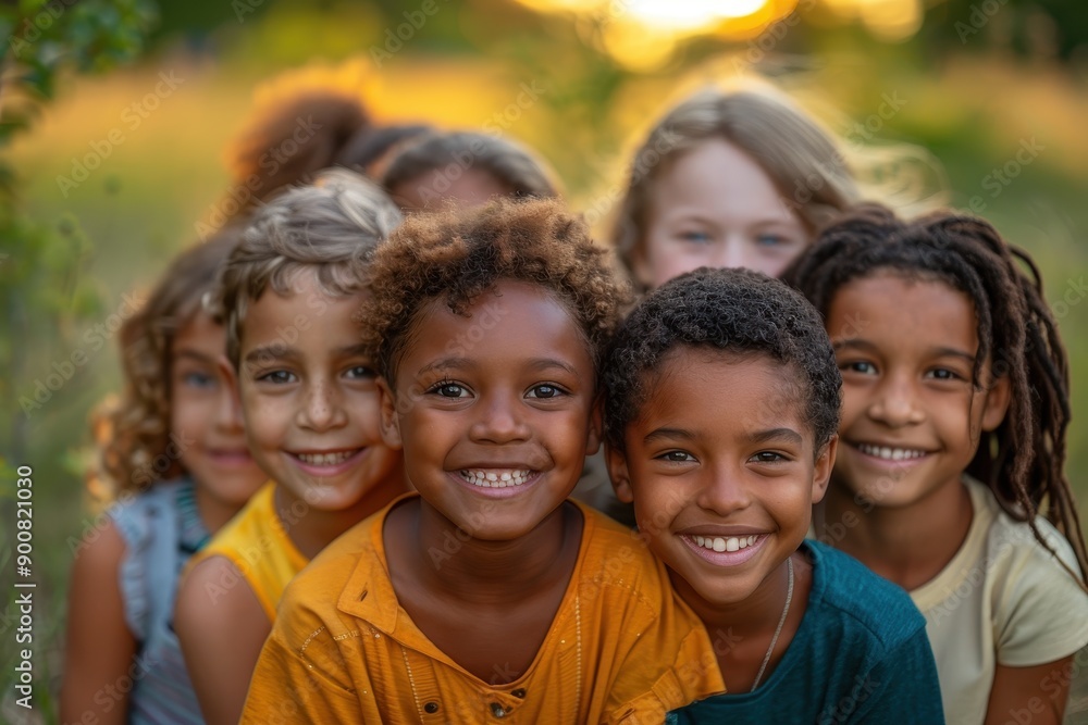 Happy Group of Multiethnic Children Laughing and Hugging in the Park at Sunset, Looking Down, Copy Space for Text, International Children's Day Concept
Happy Group of Multiethnic Children Laughing and Hugging in the Park at Sunset, Looking Down, Copy Space for Text, International Children's Day Concept