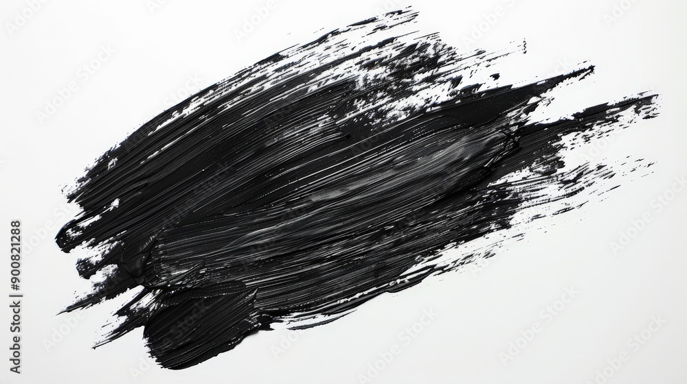 The image captures a dynamic black paint stroke set against a white backdrop, highlighting the intricate details and fluidity of the brushwork in a contemporary style. The image captures a dynamic black paint stroke set against a white backdrop, highlighting the intricate details and fluidity of the brushwork in a contemporary style.