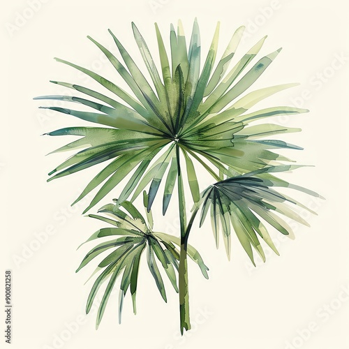 A beautiful watercolor illustration of green palm leaves, perfect for nature-inspired art and design projects.