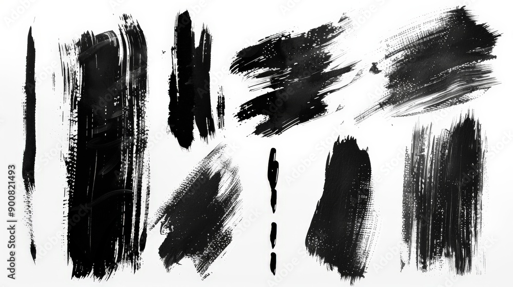 This collection of varied bold and dynamic brushstrokes on a white ...