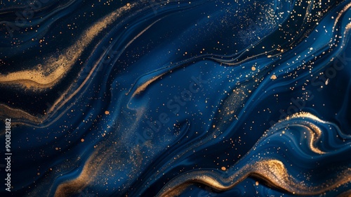 Wallpaper Mural This image features a dark blue abstract background with flowing patterns and gold accents, creating a visually striking and luxurious aesthetic. Torontodigital.ca