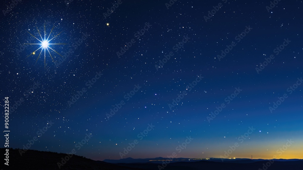 Fototapeta premium Starry night sky with bright star and horizon glow