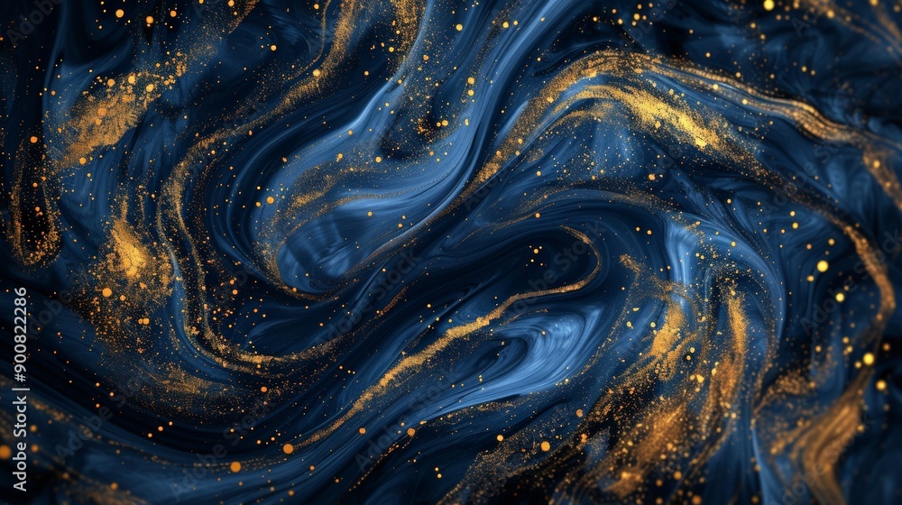 A captivating abstract art piece that showcases dark swirling blue and gold hues, meticulously blended to create a modern and luxurious aesthetic, perfect for enhancing any space. A captivating abstract art piece that showcases dark swirling blue and gold hues, meticulously blended to create a modern and luxurious aesthetic, perfect for enhancing any space.