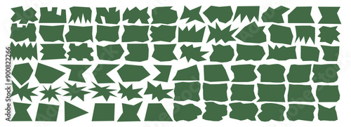Organic shape and cutout piece for green eco collage. Torn note, rough form, geometric element. Flat star, hand-drawn doodle, cartoon figure. Simple illustration set, abstract vector background