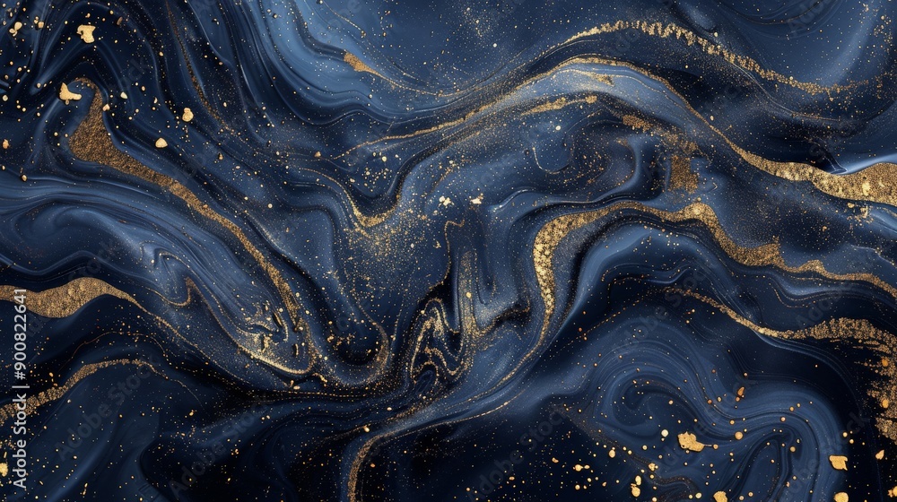 Elegant abstract fluid art displaying dark blue intricacies highlighted by golden accents, merging the elements of mystery, sophistication, and artistic flair into one visual delight. Elegant abstract fluid art displaying dark blue intricacies highlighted by golden accents, merging the elements of mystery, sophistication, and artistic flair into one visual delight.