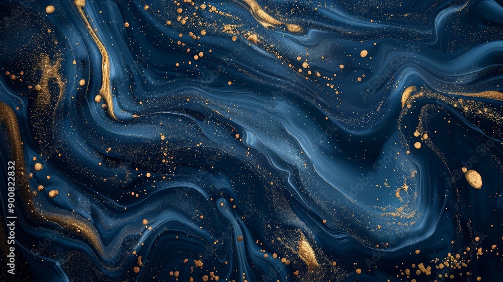 An enchanting abstract artwork featuring a rich navy blue base adorned with striking golden details, creating a captivating interplay of colors and shimmering highlights. An enchanting abstract artwork featuring a rich navy blue base adorned with striking golden details, creating a captivating interplay of colors and shimmering highlights.