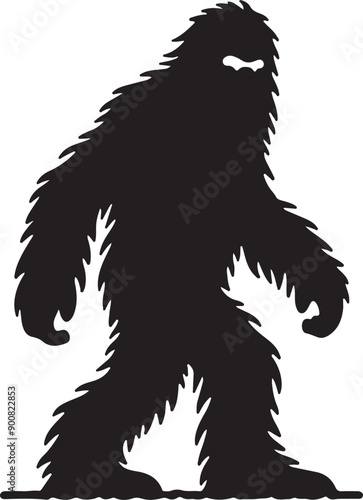 Bigfoot yeti silhouette isolated on white background