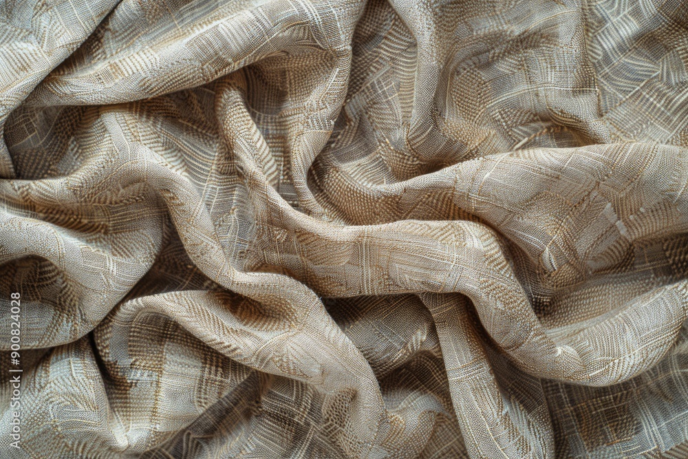 Closeup detailed view of crumpled beige fabric texture with woven pattern, perfect for fashion, sewing, and home decor photography. Luxurious and elegant craftsmanship Closeup detailed view of crumpled beige fabric texture with woven pattern, perfect for fashion, sewing, and home decor photography. Luxurious and elegant craftsmanship