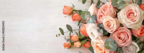 Pink Rose Bouquet on White Wood