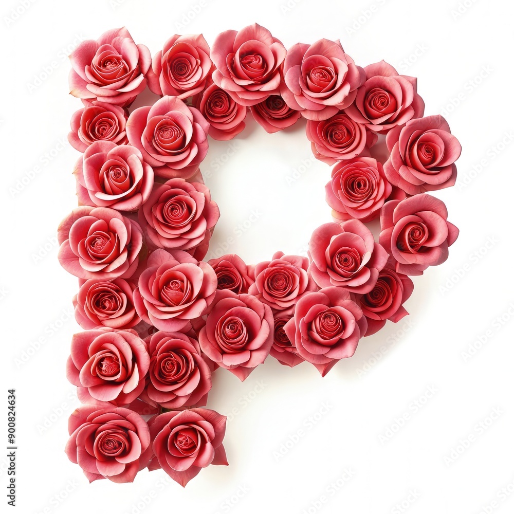 Elegantly Arranged Pink Roses Forming the Letter P on a White Background. Generative AI Elegantly Arranged Pink Roses Forming the Letter P on a White Background. Generative AI