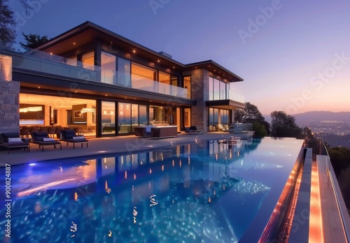Modern House Pool At Dusk