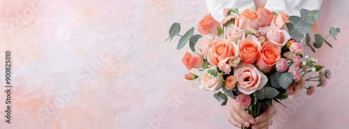 Pink Rose Bouquet on White Wood