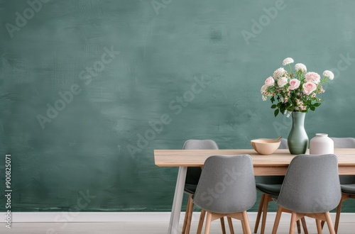 Dining Room Interior With Green Wall