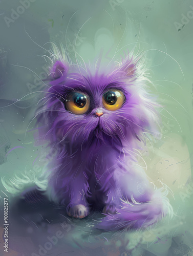 Whimsical Purple Cat with Large Eyes in Magical Setting