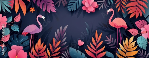 Flamingos in a Tropical Garden at Night