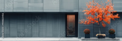 Modern Building Exterior With Autumn Tree