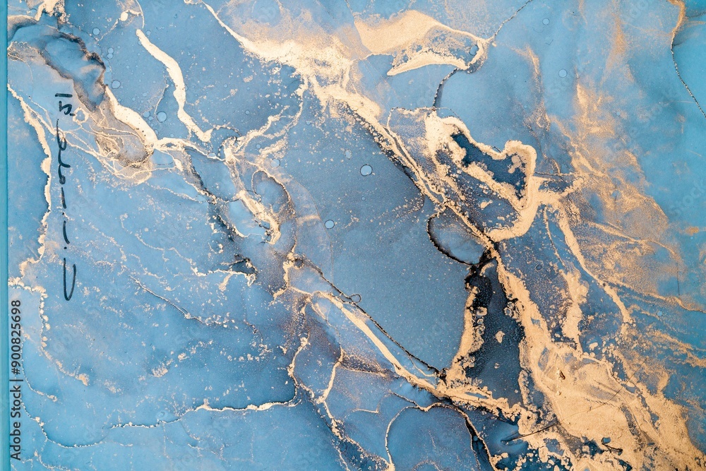 Fototapeta premium Original artwork photo of marble ink abstract art. High resolution photograph from exemplary original painting. Abstract painting was painted on HQ paper texture to create smooth marbling pattern.