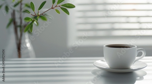 White Coffee Cup and Dried Flowers on Table