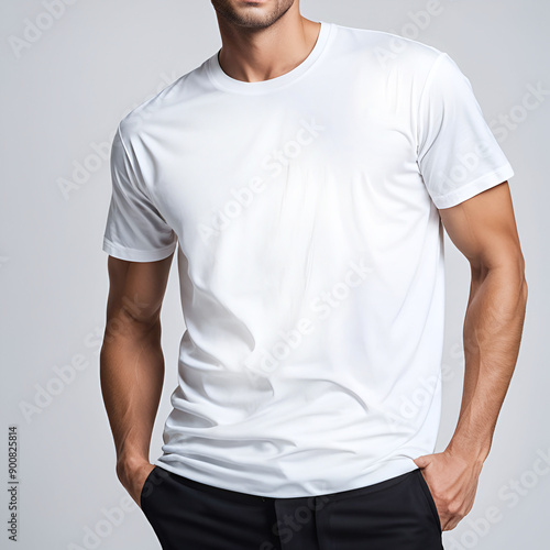 a male model in a white t-shirt