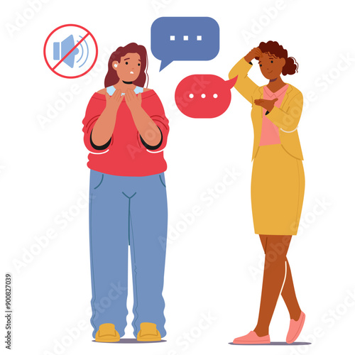 Two Female Characters Communicate Using Sign Language. Scene Emphasizes Silent Communication In Inclusive Environment