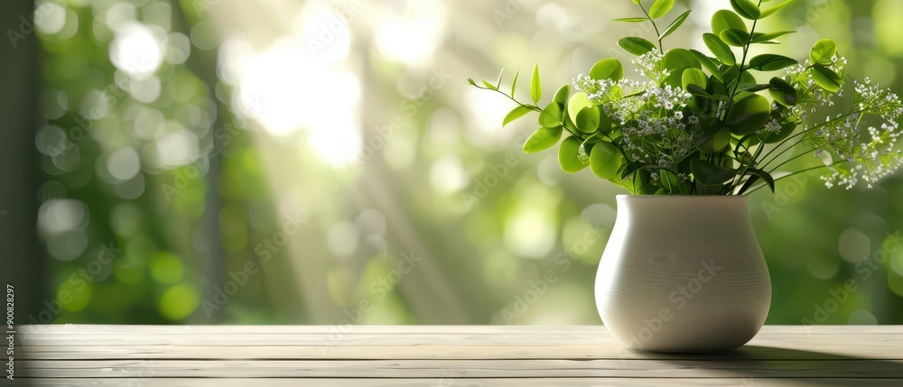 A casual spa interior with a meadow view, where sunlight filtering through the open space creates a relaxed and natural setting, meadow, casual, banner, with copy space